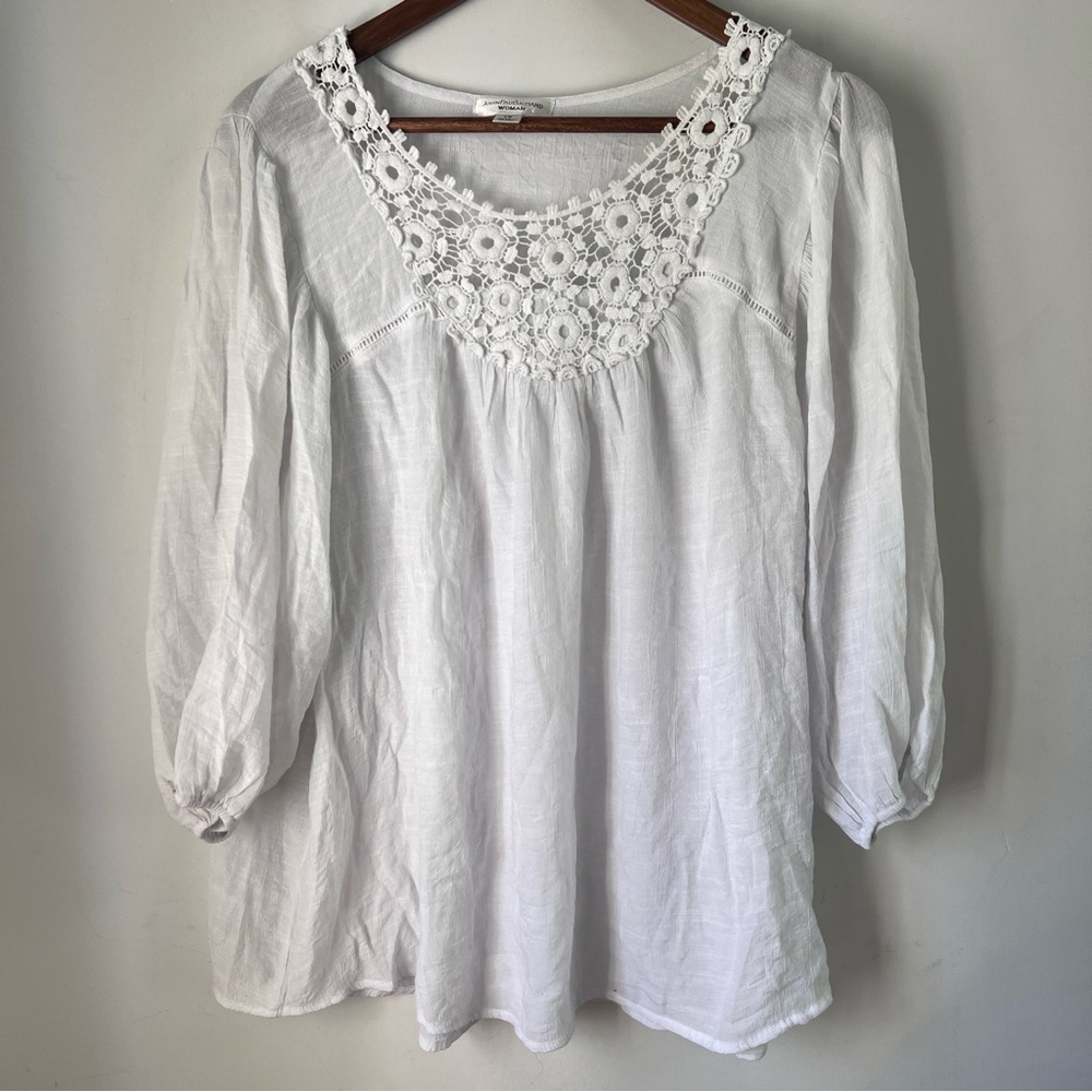 JohnPaulRichard Cream Blouse with Floral Semi Sheer 1X